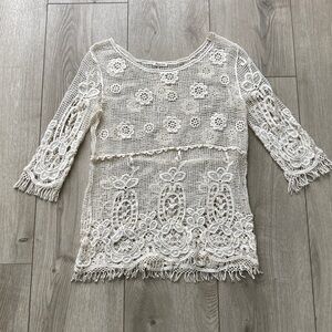 Phase One Crocheted Top Women’s S/M Cream Bohemian Cottagecore Tunic Boho Beach